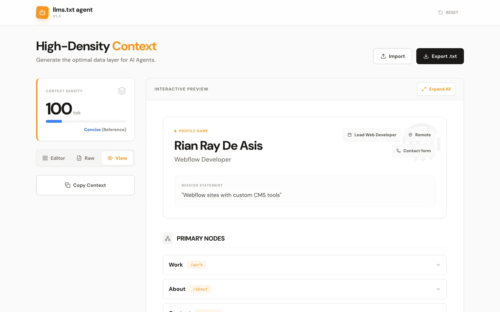 The interactive preview of the generated file.