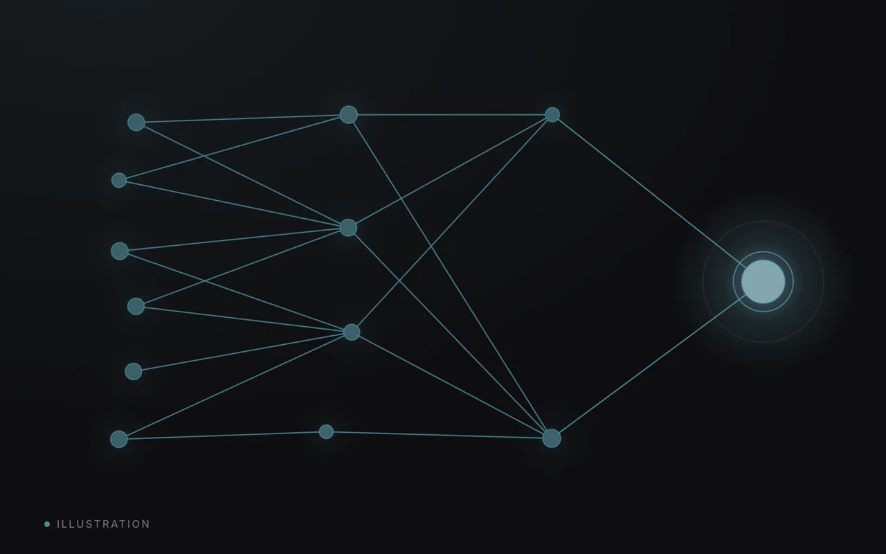 A wave of light passing through connected nodes.