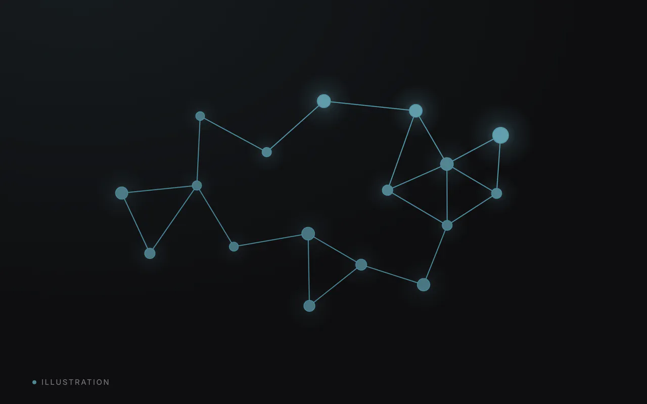 A constellation partly built, nodes appearing one at a time.