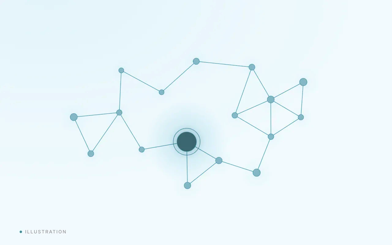 A small constellation of connected nodes with one bright node at the centre.