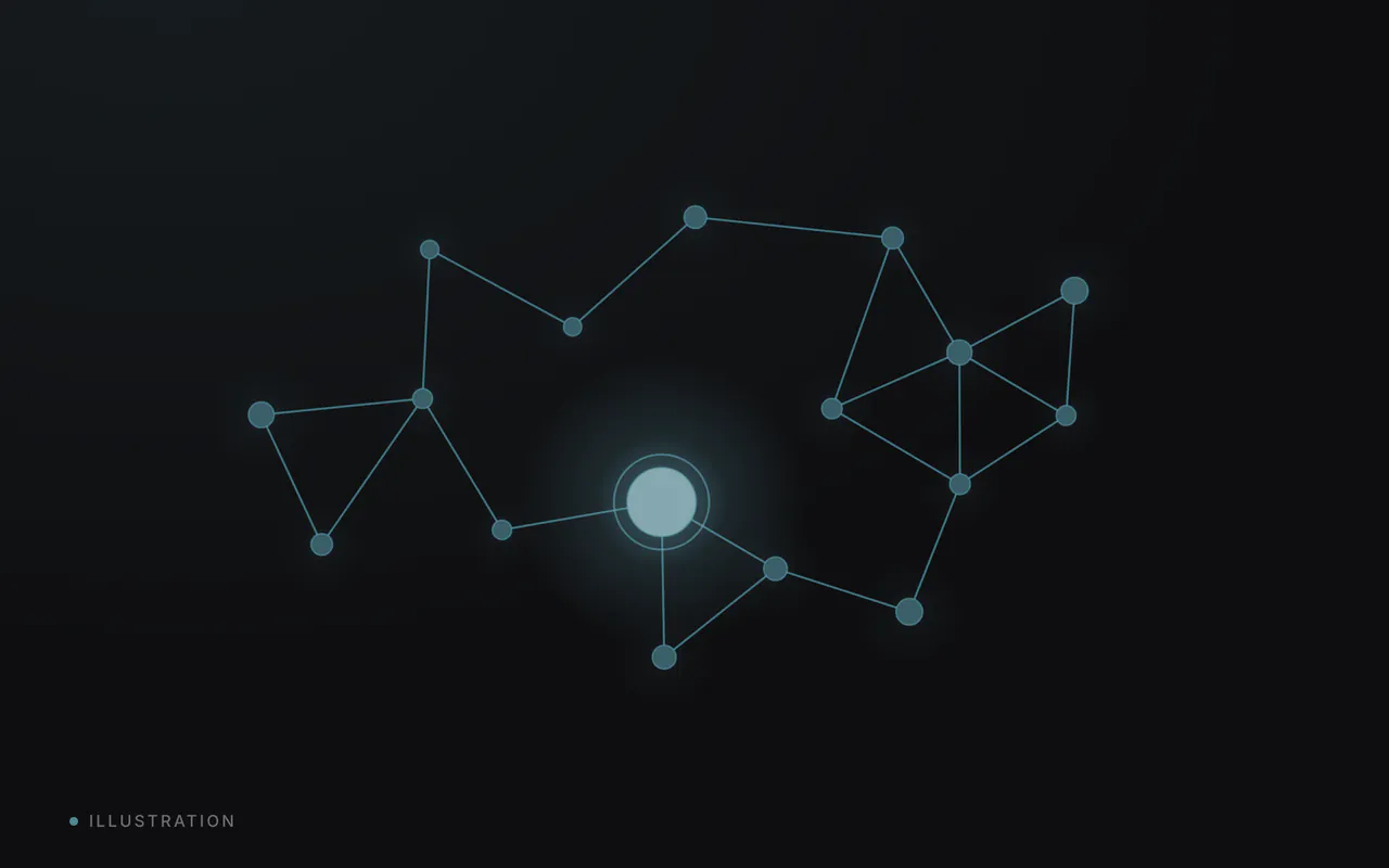A small constellation of connected nodes with one bright node at the centre.