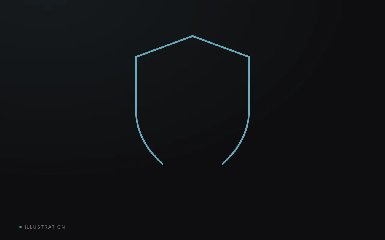 A shield outline half drawn, closing from the top.
