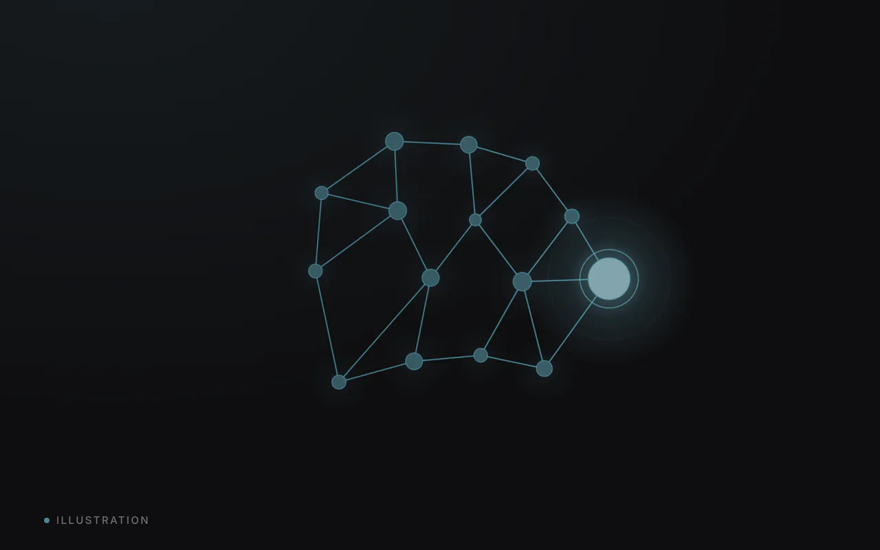 A small tight network with one point glowing brightly.
