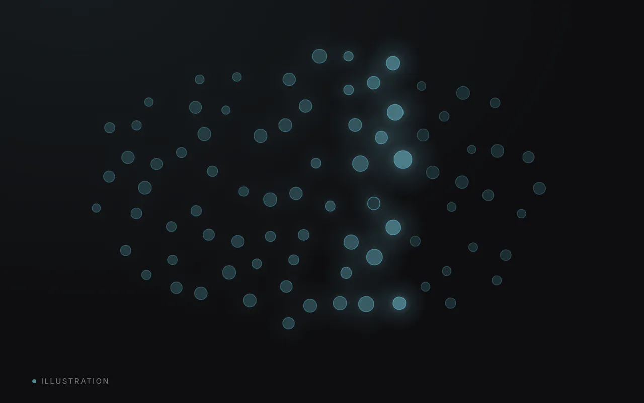 A band of light sweeping across a field of dots.